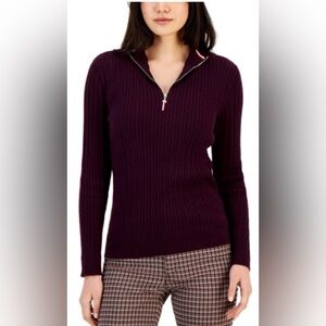 Tommy Hilfiger Women’s  Cotton Quarter-Zip Cable-Knit Burgundy Sweater Size XXL
